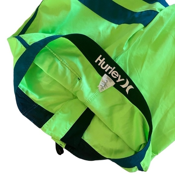 HURLEY Block Party Solid Board Short Mens Size W38 Neon Green Blue Color Block - Picture 11 of 14